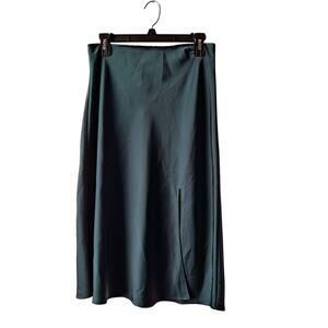 Have Skirt Satin Pull On Side Slit Straight Pencil Midi Emerald Green Women Sz M